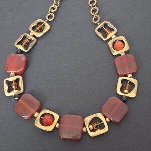 Vintage DANON Amber & Brass Necklace Choker